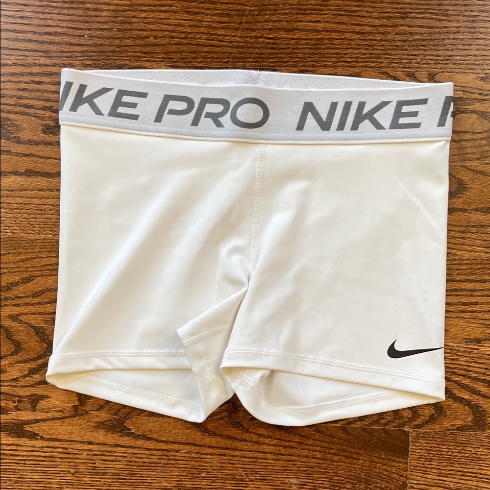 White Nike Pro Spandex Shorts
